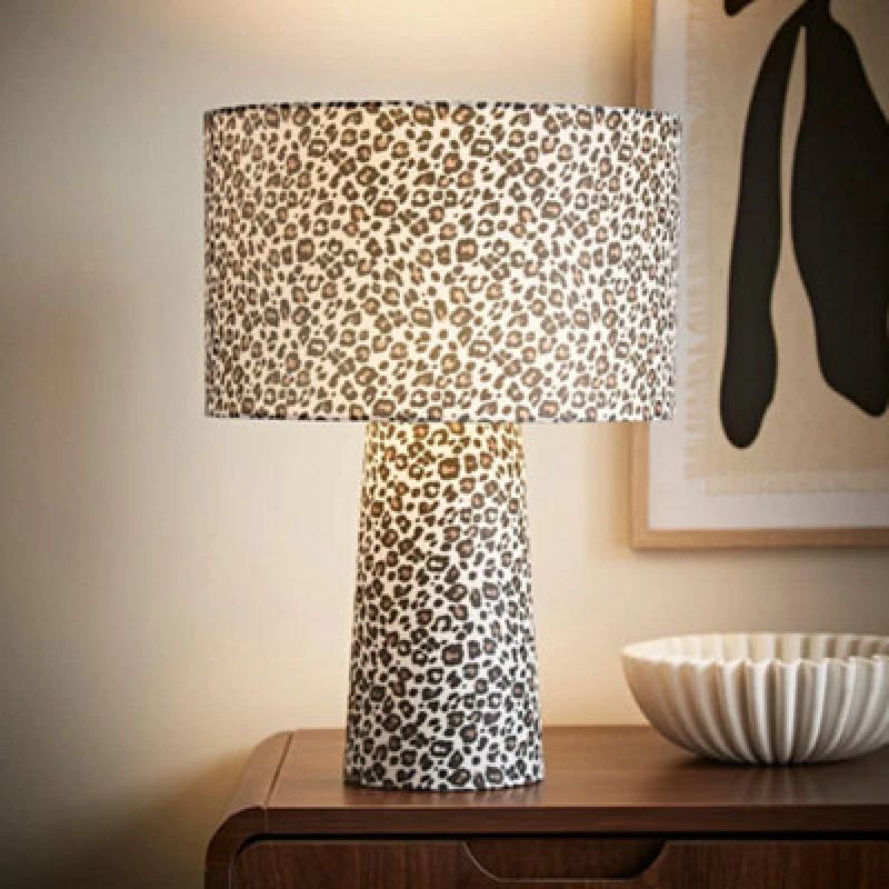 Image of ValueLights ValueLights Bertie Leopard Print Full Fabric Table Lamp in Tan Tan One Size Unisex 5016529271666