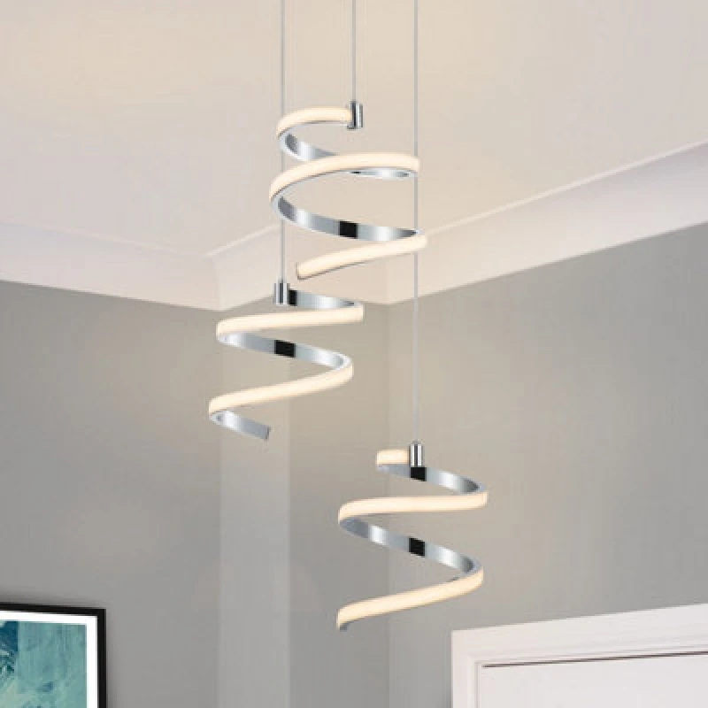 Image of Cosylyte Nyah 3 Light Integr. LED Modern Spiral Cluster Pendant Light - Chrome