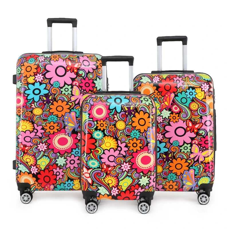 Image of Infinity Leather Printed Hard Shell Dual 4 Wheel Luggage Suitcase Size: Small Multicolor Unisex Small