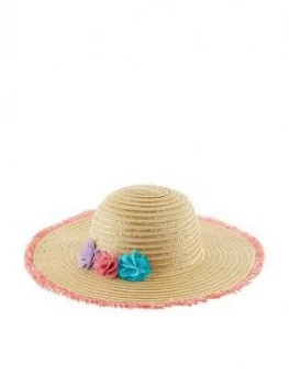 Monsoon Girls Blaire Bright Pom Pom Floppy Hat - Natural