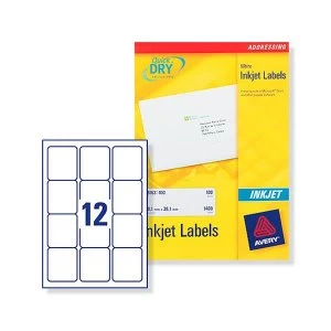 Image of Avery J8164-100 White Inkjet Addressing Labels Pack 1200