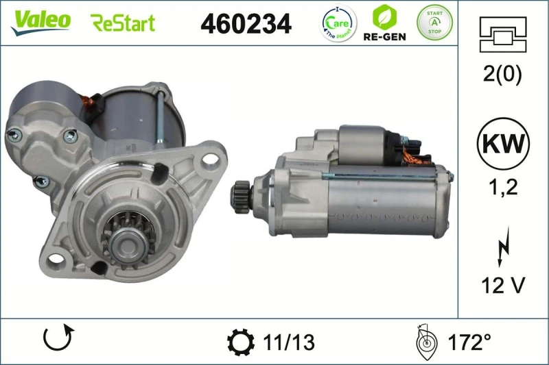 Image of VALEO 460234 Starter motor VALEO RE-GEN REMANUFACTURED STOP&START 1,2kW, 12V Starter (2)