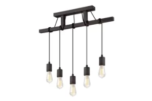 image of Leon Industrial Bar Pendant Ceiling Light Wenge, 5x E27