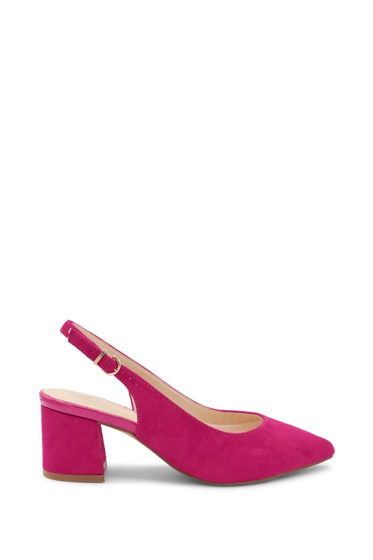 Image of Paradox London Womens Wide Fit 'Flynn' Mid Block Heel Sling Back Court Shoes in Fuchsia Size: 4E Fuchsia Female 4E
