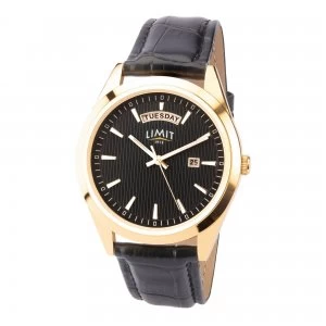 image of Limit Mens Gold Plated Black Strap Watch