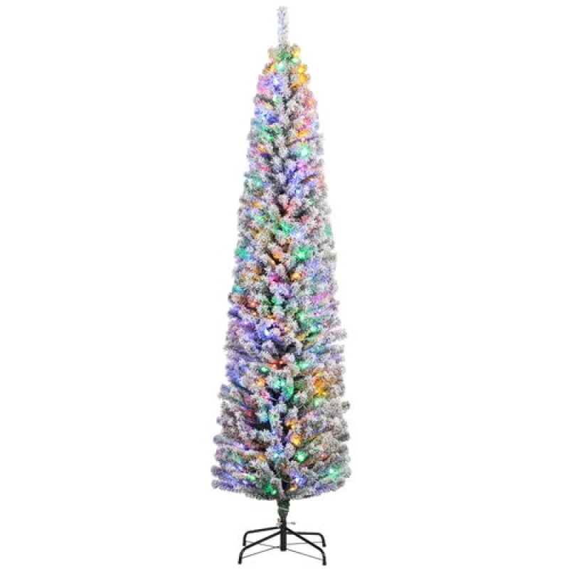 Image of HOMCOM HOMCOM 7' Artificial Christmas Tree with Flocked Tips, LED Lights, Decoration Multi One Size Unisex 5061025039692