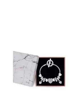 image of Lipsy Silver Pave Crystal Heart Charm Bracelet - Gift Boxed