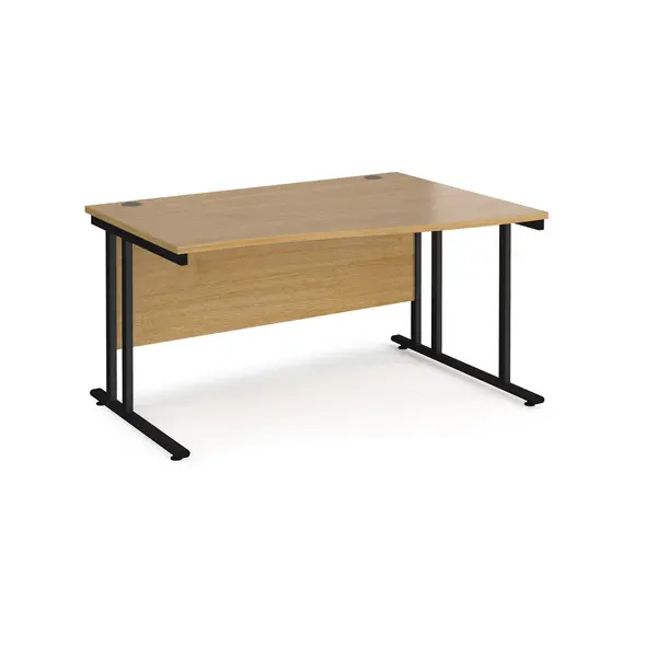 image of Maestro 25 Wave Desk Black Frame and Oak Table Top - Right Hand - 1400mm