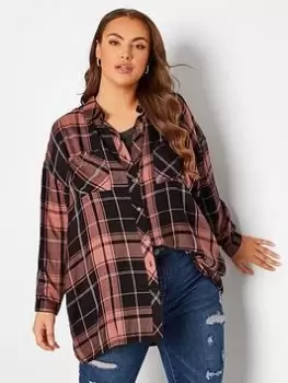 Image of Yours Oversized Boyfriend Check Shirt. Rose Pink, Size 18, Women