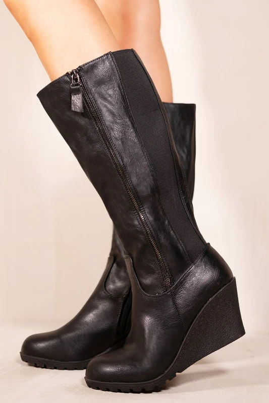 Image of Wheres That From Black Pu Lara Mid Calf Boots Black 7