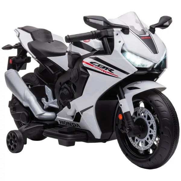 image of HOMCOM Honda 6V Licensed Kids Motorcycle with Music & Training Wheels (White)