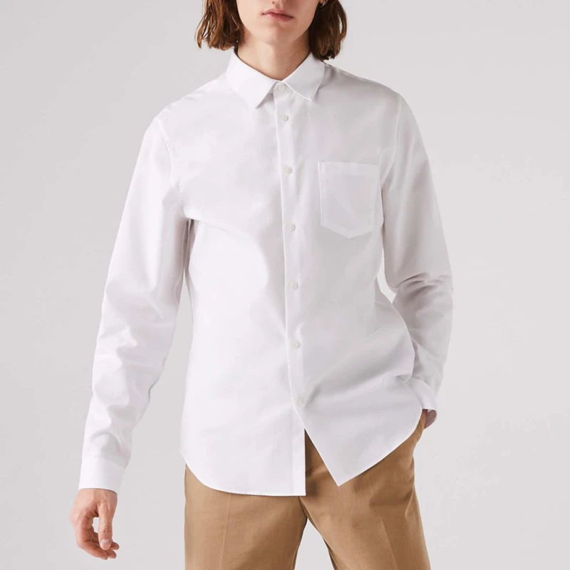 Image of Lacoste Regular Fit Cotton Poplin Shirt - White White One Size