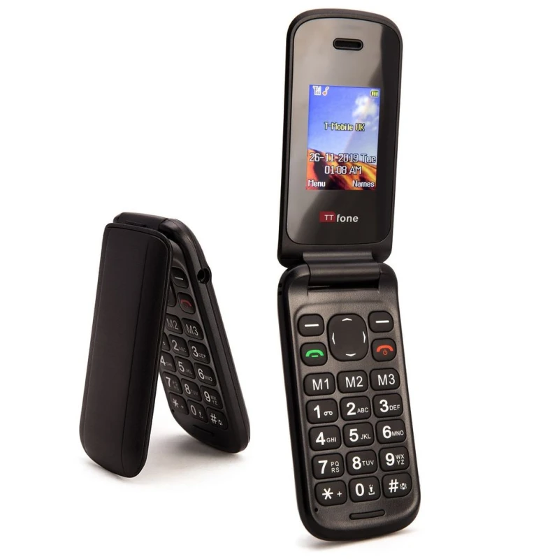 Image of TTfone TTfone TT140 Black Flip Phone, USB Cable O2 Bundle - Pay As You Go