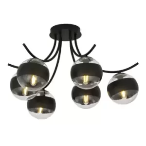 Image of Emibig Boston Black Multi Arm Globe Ceiling Light with Clear,Black Glass Shades, 6x E14