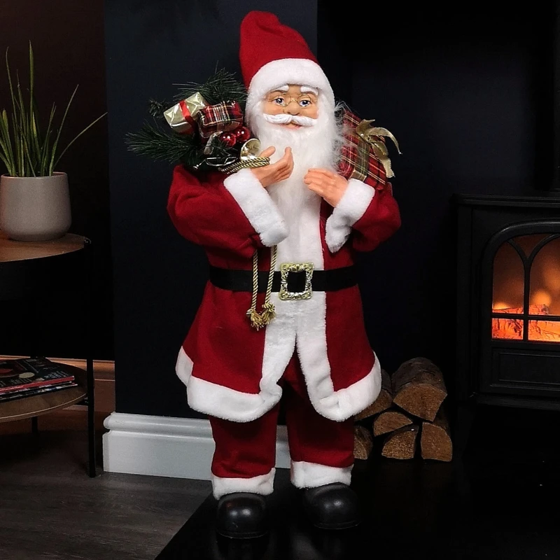 Image of 80cm Red Standing Santa Claus Indoor Decoration with Present and Green Sack
