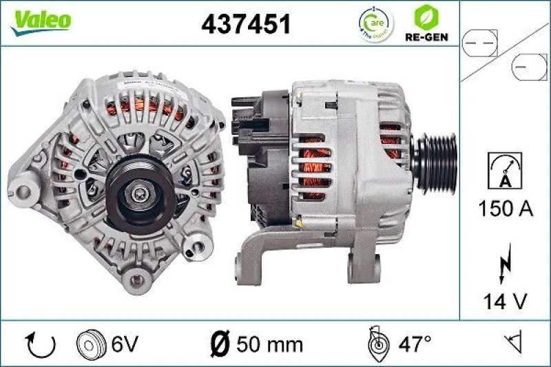 Image of VALEO 437451 Generator Alternator Charging Current: 150A, Voltage: 14V Alternator (4)
