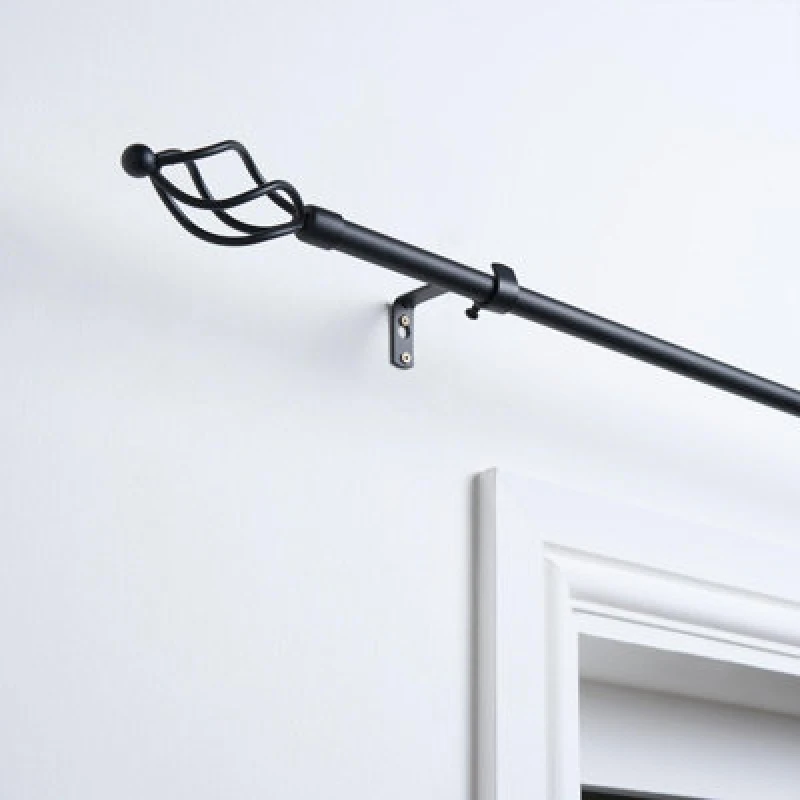 Image of OHS OHS Curtain Pole Extendable Metal Finnials Twist End Rings Rod Fittings in Black Size: 120cm Black 120cm Unisex 5027434214853