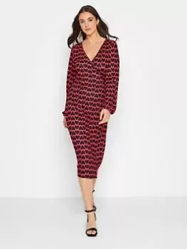 image of Long Tall Sally Red Heart Print Wrap Dress, Red, Size 10, Women