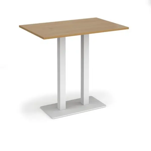 Image of Eros Eros rectangular poseur table with flat white rectangular base and twin uprights 1200mm x 800mm - oak EPR1200-WH-O