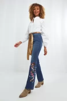 Image of Floral Embroidered Jeans
