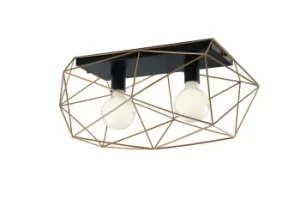 image of ABRAXAS 2 Light Semi Flush Light Black, Gold 60x30x26.5cm