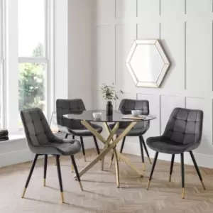 image of Julian Bowen Set Of Montero Round Dining Table And 4 Hadid Grey Chairs