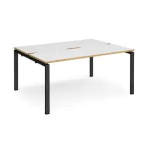 Image of Bench Desk 2 Person Starter Rectangular Desks 1600mm White/Oak Tops With Black Frames 1200mm Depth Adapt