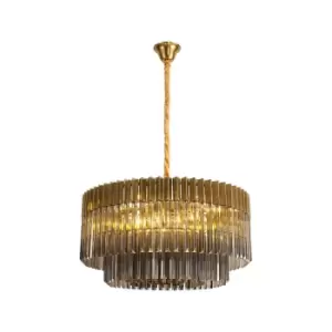 image of Poland Ceiling Pendant Round 12 Light E14, Brass, Smoke Sculpted Glass, Item Weight: 25.4kg