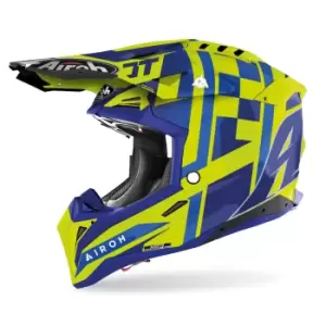 Image of Airoh Aviator 3 TC21 Motocross Helmet, blue-yellow, Size 2XL, blue-yellow, Size 2XL
