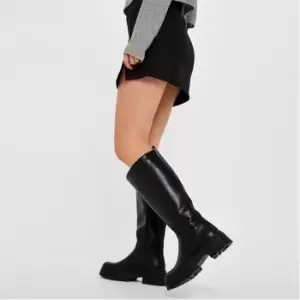 Missguided Faux Leather Wellie Knee High Boots - Black