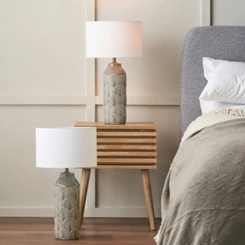 Image of Pacific Lifestyle Set Of 2 Bethan Embossed Grey Ceramic Table Lamp