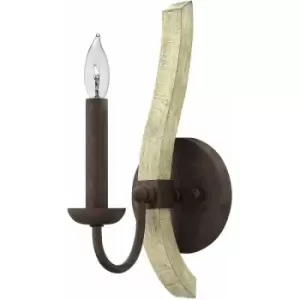 Image of Wall Light Distressed Wood & Steel Pear Shaped Finial Iron Rust LED E14 60W