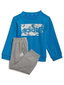 Image of adidas Infant Linear Crew & Pant Set, Blue/Grey, Size 0-3 Months, Women