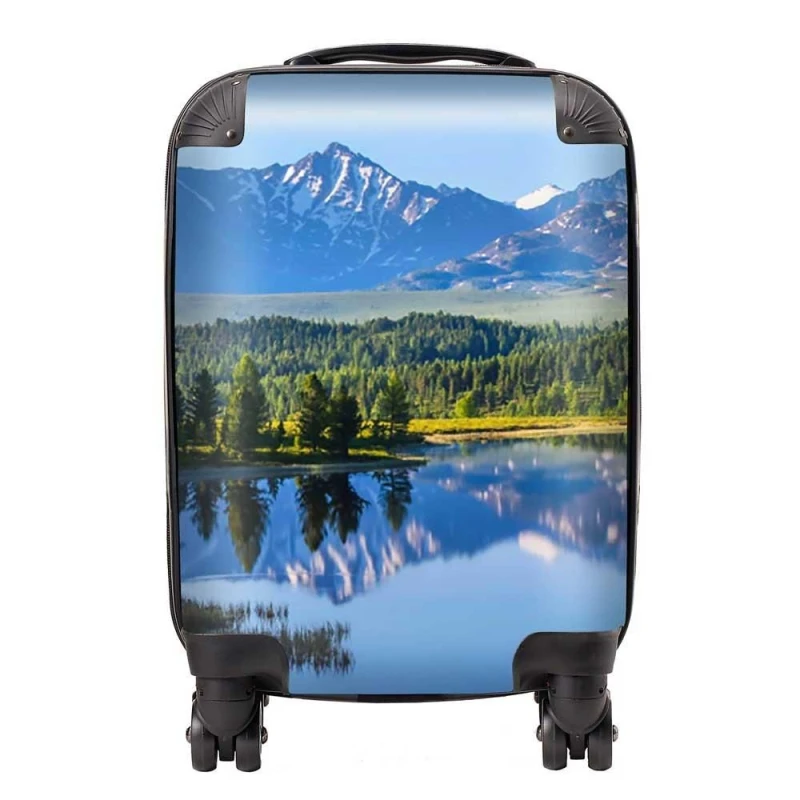 Image of Warren Reed - Designer Summer Mountain Lake Suitcase in Green Size: Large Green Unisex Large