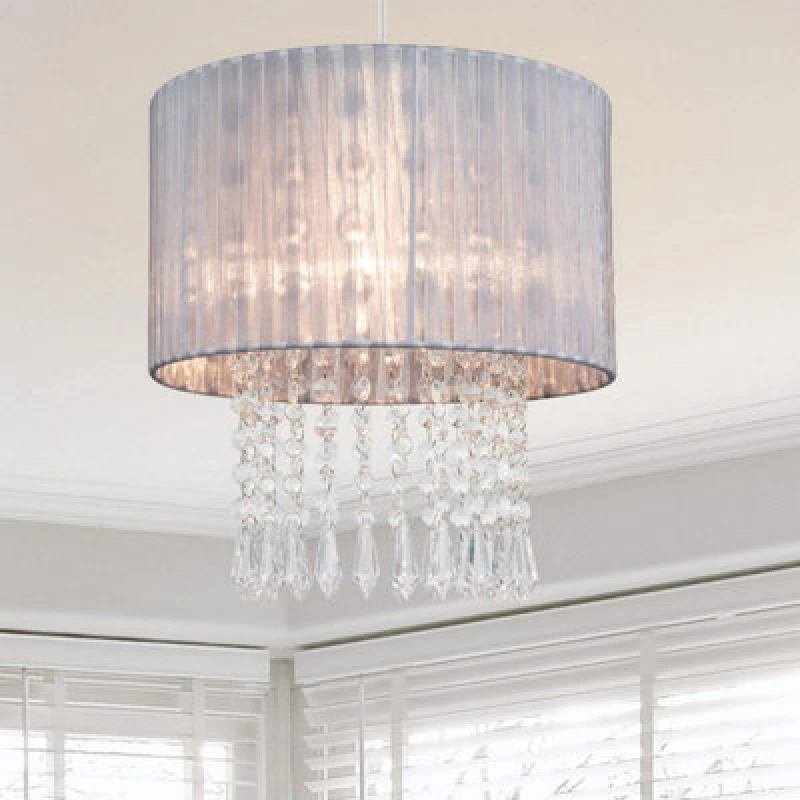 Image of Cosylyte Winni Beaded Voile Easyfit Modern Lamp Shade - Silver Grey