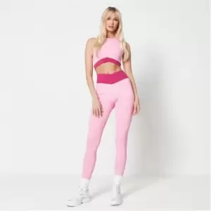 image of Missguided MSGD Sports Cross Front Colourblock Gym Leggings - Pink