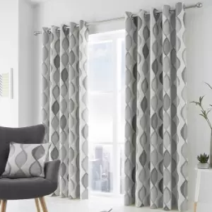 image of Fusion Lennox 100% Cotton Eyelet Lined Curtains, Grey/Grey, 66 x 54 Inch