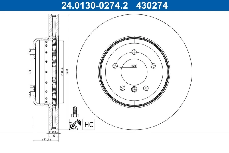 Image of Brake disc ATE 24.0130-0274.2