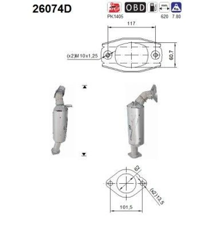 Image of AS Catalytic converter AS 26074D