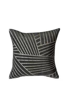 Image of Gallery Velvet Linear Geo Cushion - Grey