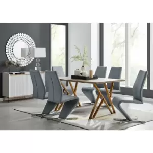 Image of Taranto Oak Effect Dining Table and 6 Grey Willow Chairs - Elephant Grey