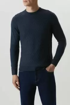Image of Mens Super Soft Steel Blue Diamond Texture Knitted Crew Neck