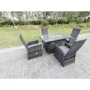 Image of Fimous 4 Seater Outdoor Light Grey Rattan Lounge Complete Dining Table Set with Gas Fire Pit and Reclining Chair