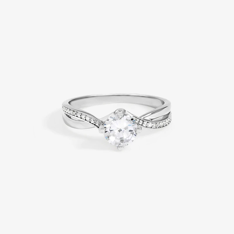 Image of Jon Richard Rhodium Plated Solitaire Twist Engagement Ring Silver female XL