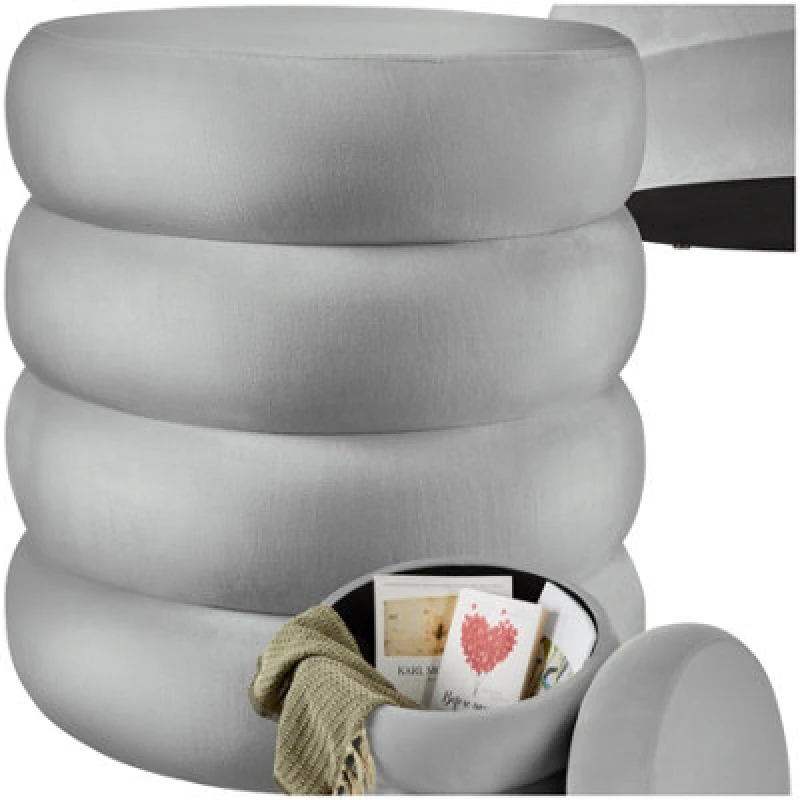 Image of Tectake Stool Altu - Padded Seat, Large Storage Space - Velvet Look Grey, 1
