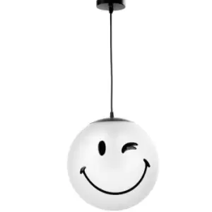 image of Onli Smiley Childrens Wink Face Globe Pendant Ceiling Light, White