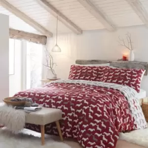 Image of Fusion Dudley Love 100% Brushed Cotton Reversible Duvet Cover Set, Red, King