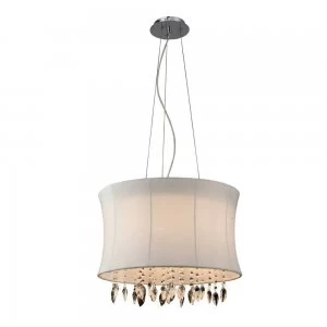 Image of Ceiling Pendant 4 Light with White Shade Polished Chrome, Clear Crystal