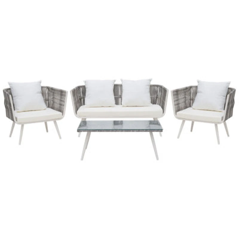 Image of Beliani Garden Lounge Set With Table 4 Seater Ragusa Pe Rattan Off-White