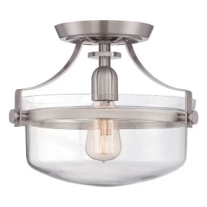 Image of 1 Light Semi Flush Ceiling Light Brushed Nickel, E27